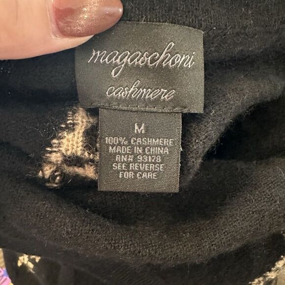 Magaschoni Open Front Leopard Stars Knit 100% Cashmere Cardigan Jacket Sz M - Picture 5 of 6